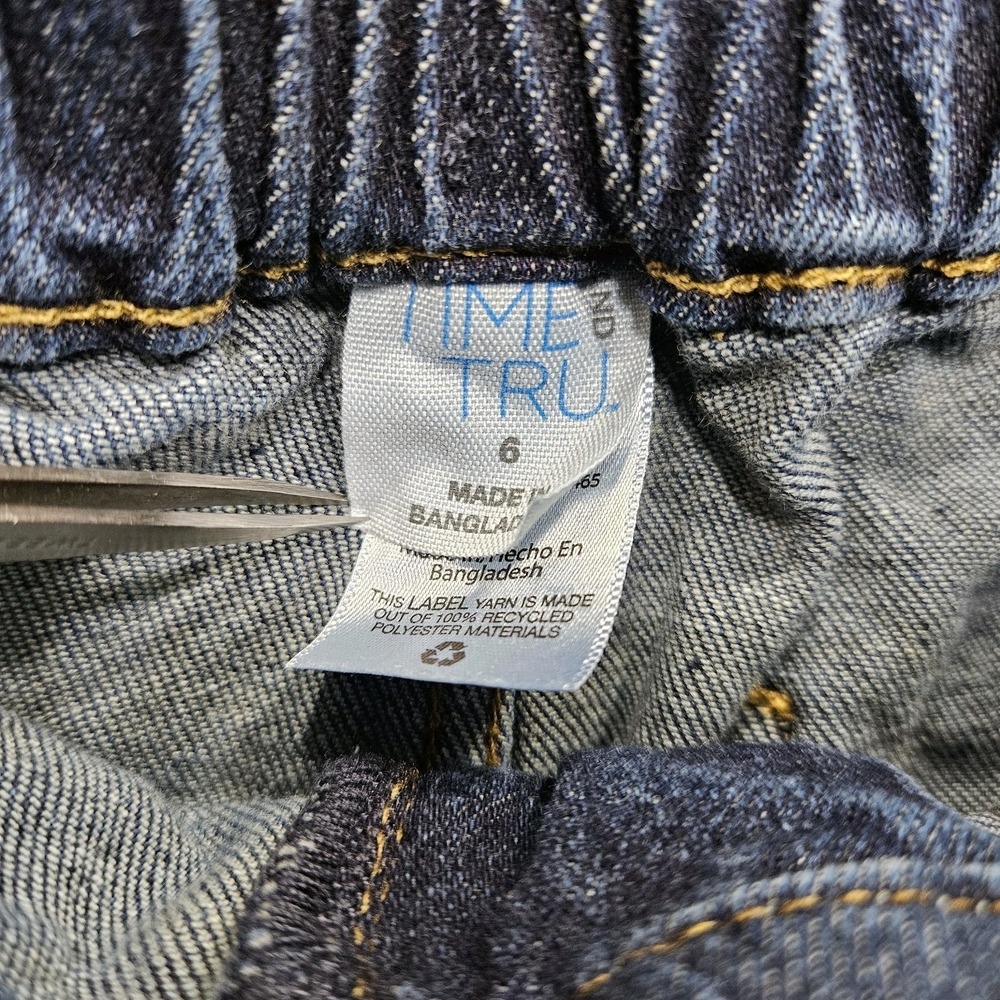 Time & Tru High Waist Paper Bag Jeans Womens 6 Blue Dark Wash w/ Belt Crop Capri - Picture 5 of 11